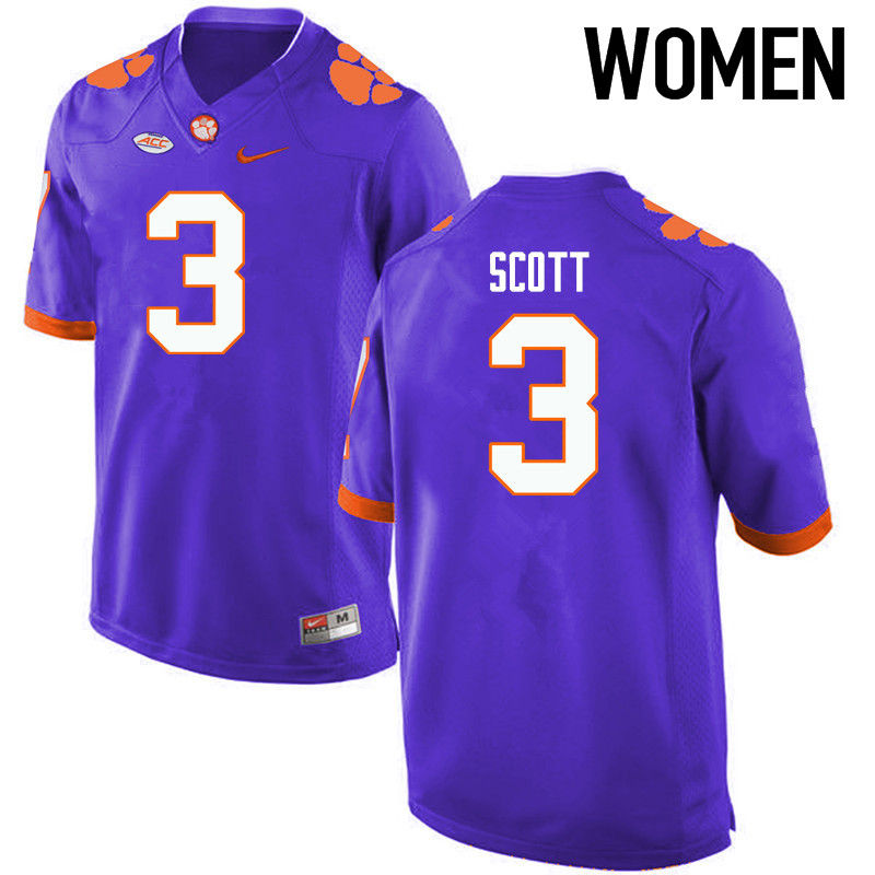Women Clemson Tigers #3 Artavis Scott College Football Jerseys-Purple